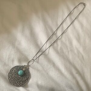 Silver Filigree Pendant Necklace with Turquoise Stone